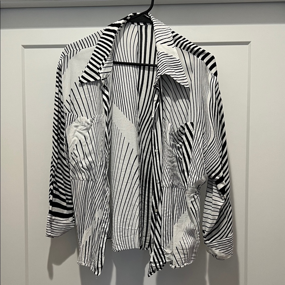 Mango Black and White Striped Blouse